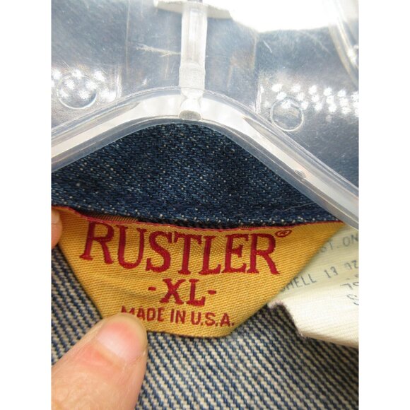 VINTAGE Rustler Jacket XL Trucker Moto Button Up Denim 80s 90s USA * - Picture 12 of 14